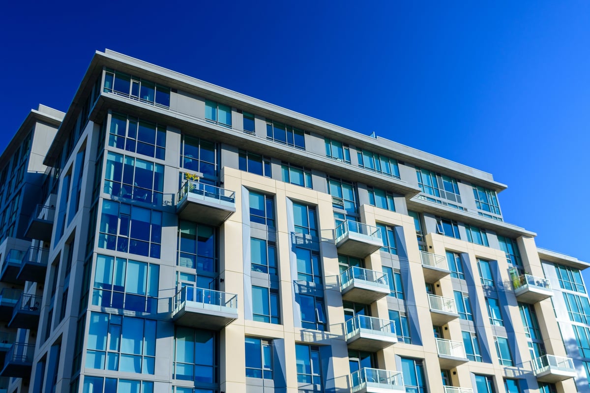 Exterior view of modern high-rise apartment