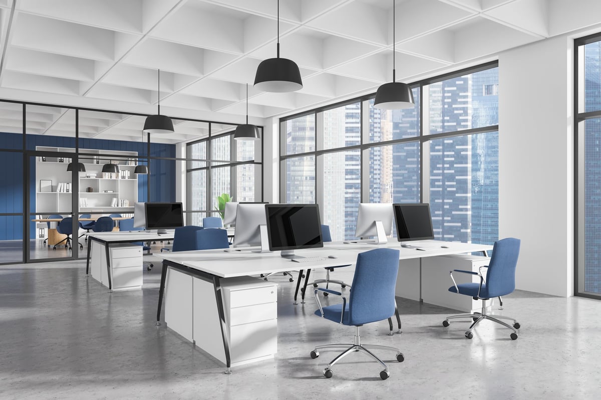 Contemporary office interior with ergonomic furniture