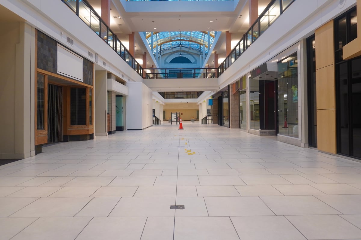 Deserted shopping mall corridor