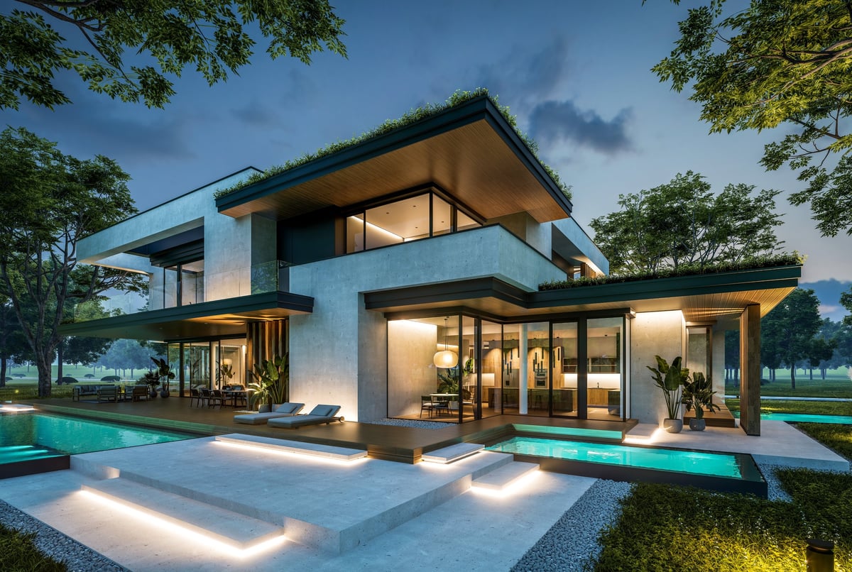 Modern two-story house with pool