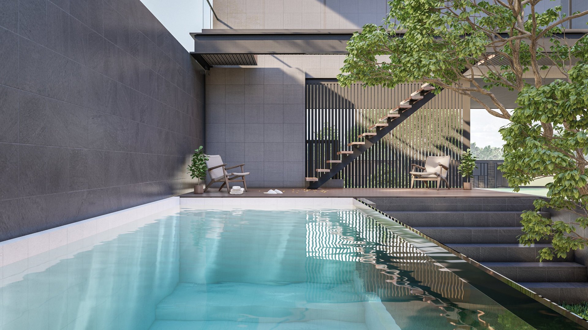 Modern Luxury Residence with Swimming Pool and Wooden Accents